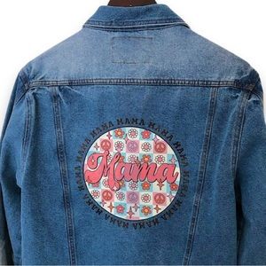 Brooklynn Cloth Custom Mama Distressed Graphic Denim Blue Jean Jacket Sz Medium